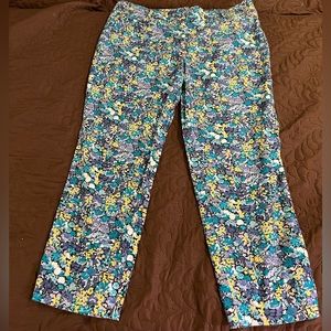LOFT Floral Print Pants - Blue, Yellow, White
